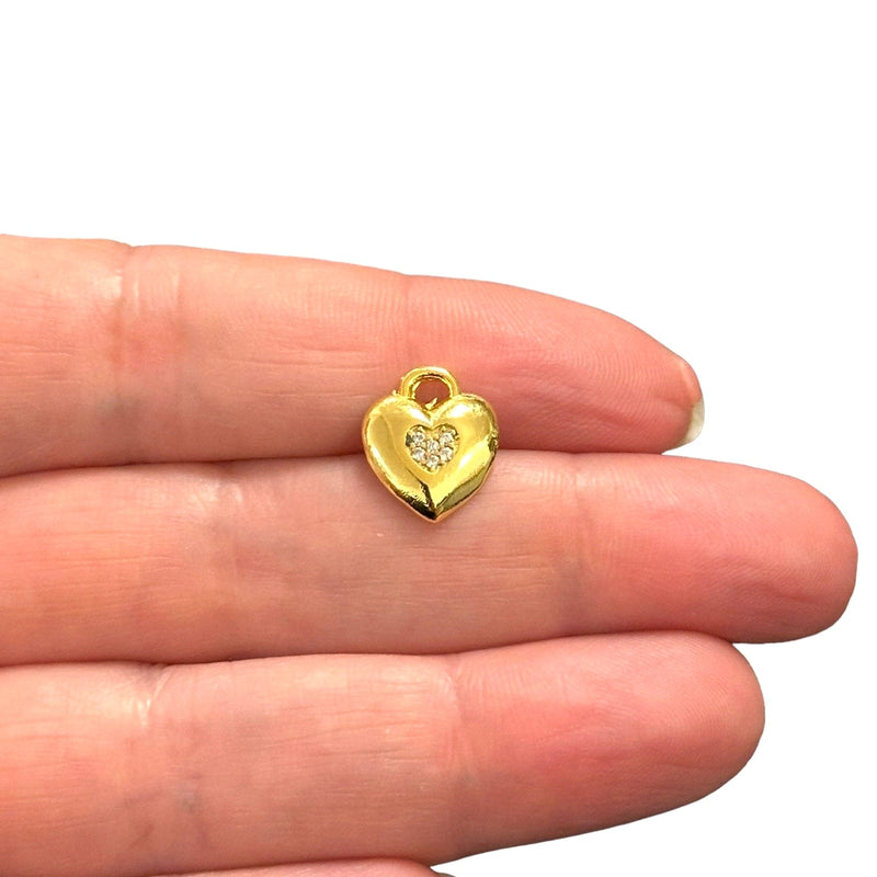 24Kt Gold Plated Heart Charms With Birthstone, Gold Birthstone CZ Charms,