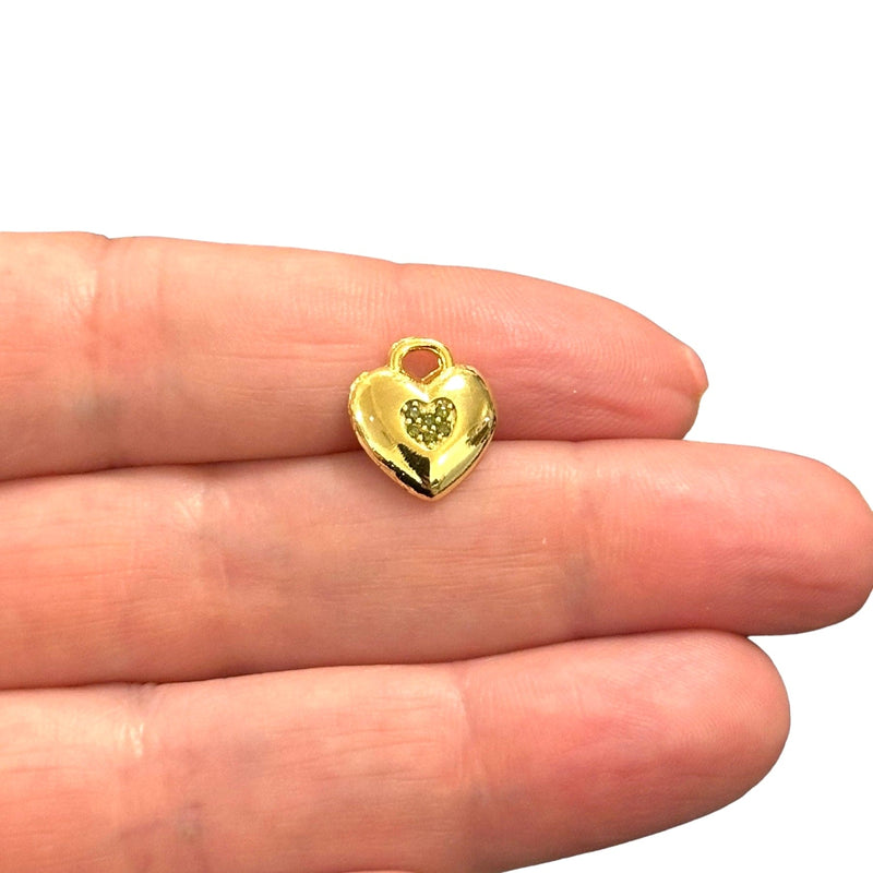 24Kt Gold Plated Heart Charms With Birthstone, Gold Birthstone CZ Charms,