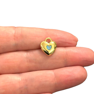 24Kt Gold Plated Heart Charms With Birthstone, Gold Birthstone CZ Charms,