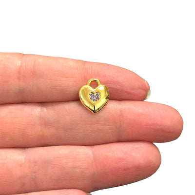 24Kt Gold Plated Heart Charms With Birthstone, Gold Birthstone CZ Charms,