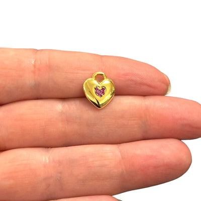 24Kt Gold Plated Heart Charms With Birthstone, Gold Birthstone CZ Charms,