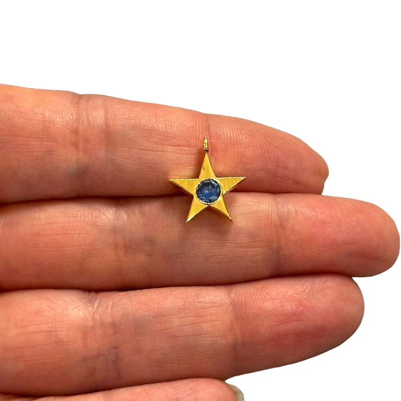 24Kt Gold Plated Star Charms With Birthstone, Gold Birthstone CZ Charms,