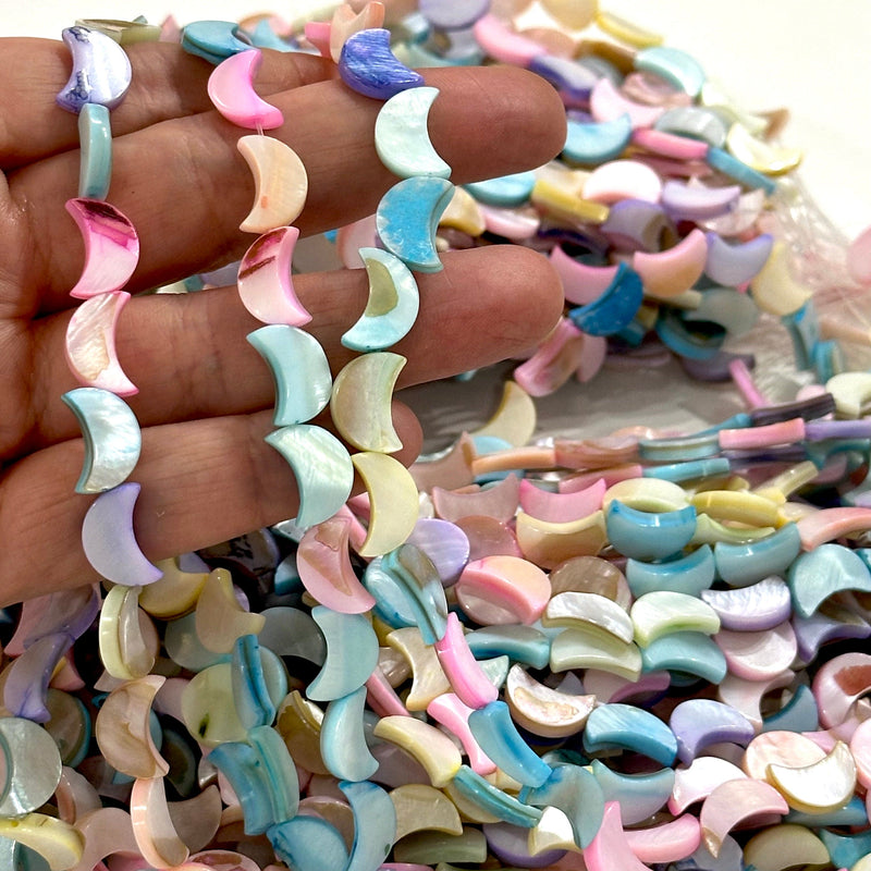 Mother Of Pearl Crescent Beads, Pastel Colored Crescent, 30 Beads Strand