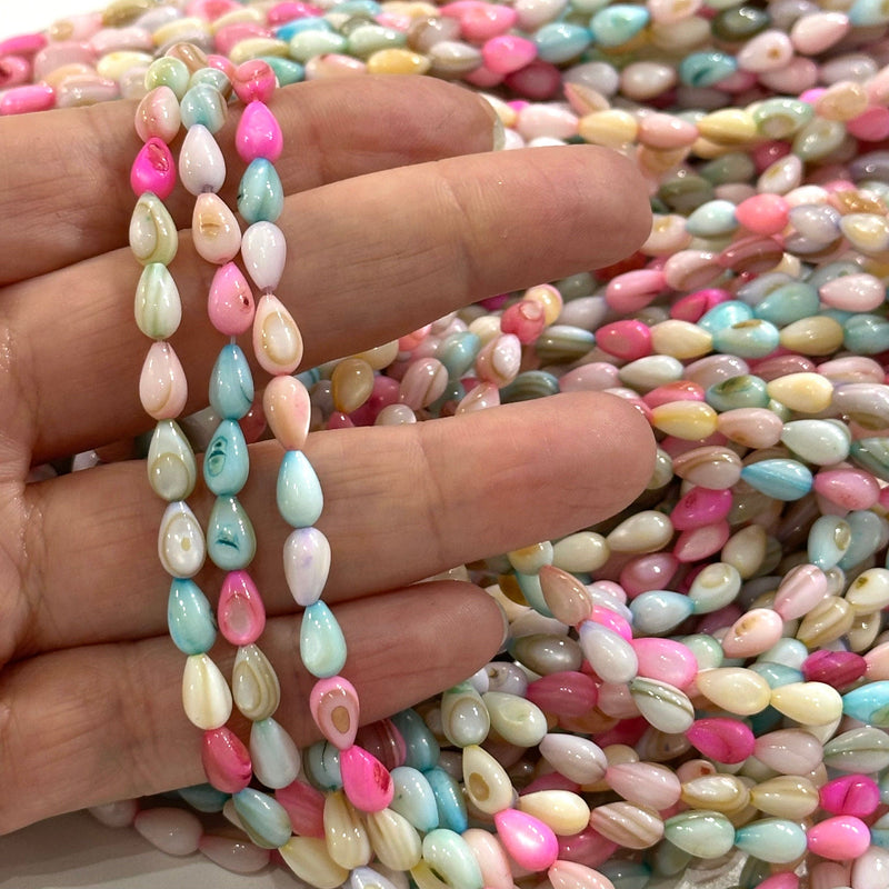 Mother Of Pearl Drop Beads, Pastel Colored Drop, 48 Beads Strand