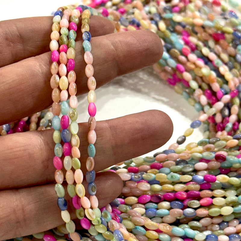 Mother Of Pearl Rice Beads, Pastel Colored Rice, 85 Beads Strand