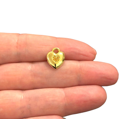 24Kt Gold Plated Heart Charms With Birthstone, Gold Birthstone CZ Charms,