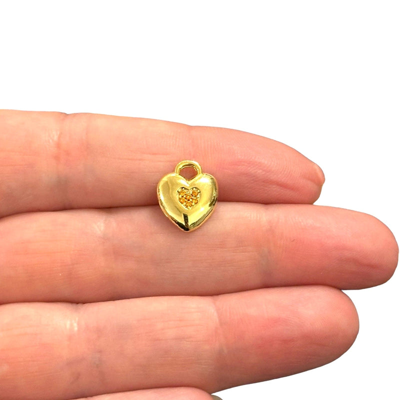 24Kt Gold Plated Heart Charms With Birthstone, Gold Birthstone CZ Charms,