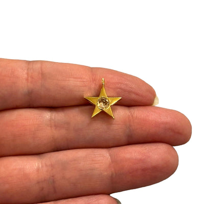 24Kt Gold Plated Star Charms With Birthstone, Gold Birthstone CZ Charms,