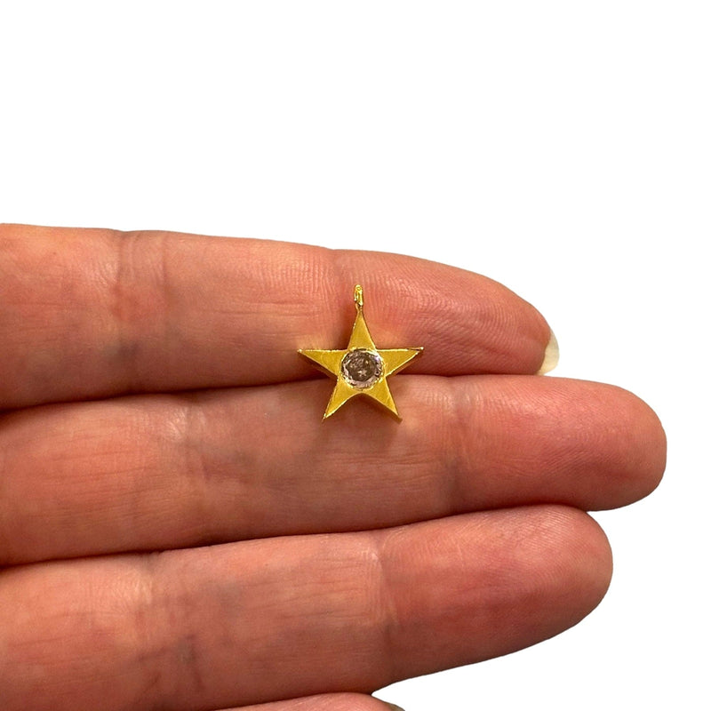 24Kt Gold Plated Star Charms With Birthstone, Gold Birthstone CZ Charms,