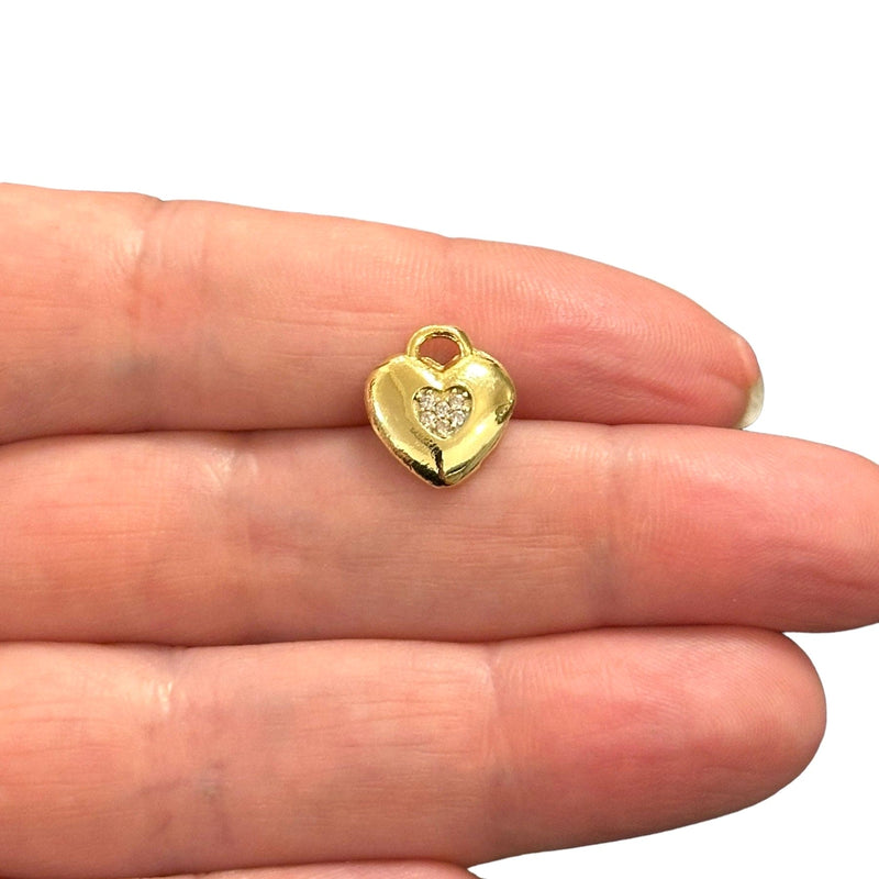 24Kt Gold Plated Heart Charms With Birthstone, Gold Birthstone CZ Charms,