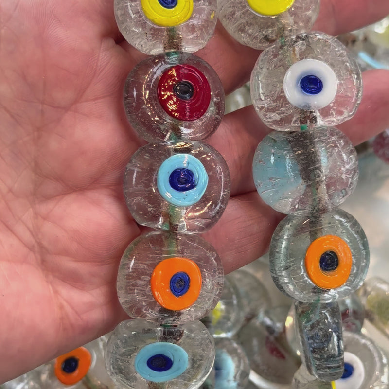 Traditional Turkish Artisan Handmade Glass Evil Eye Beads, Large Hole Evil Eye Glass Beads, Assorted 10 Beads per pack
