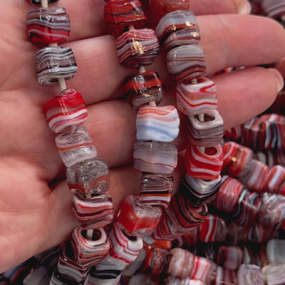 Traditional Turkish Artisan Handmade Cube Glass Beads, Large Hole Glass Beads, 25 Beads in a pack