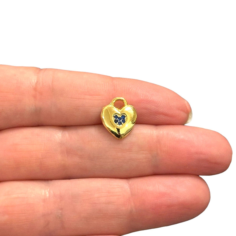 24Kt Gold Plated Heart Charms With Birthstone, Gold Birthstone CZ Charms,