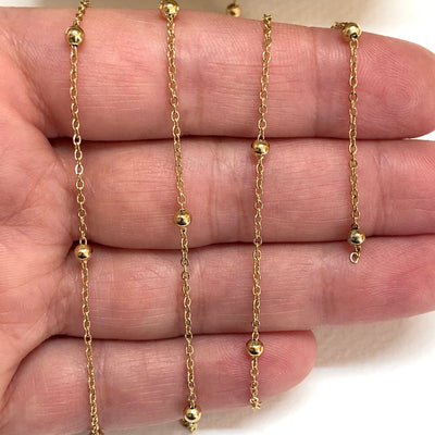 Waterproof Stainless Steel 24Kt Gold Filled Cable Chain With Ball , Gold Filled Soldered Stainless Steel Chain 1.5x2mm