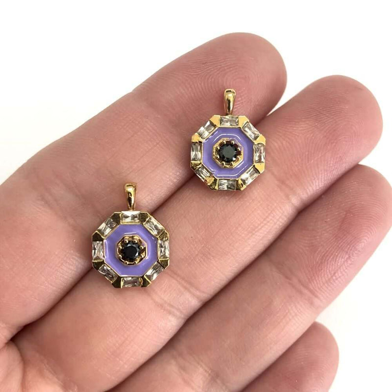 24Kt Gold Plated CZ Micro Pave Lilac Enamelled Charm