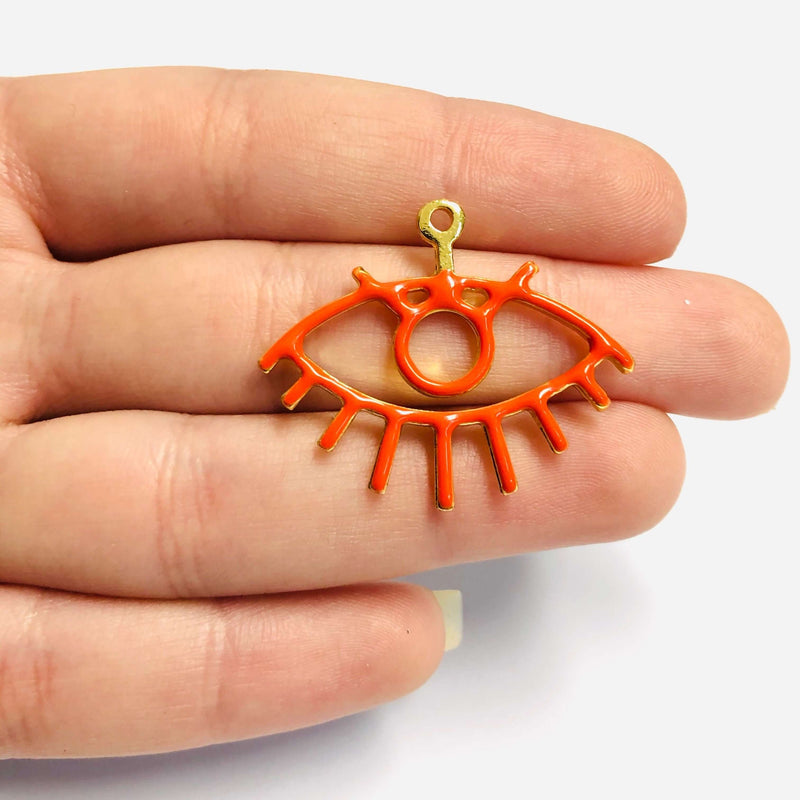 24Kt Shiny Gold Plated Orange Enamelled Eye Charm