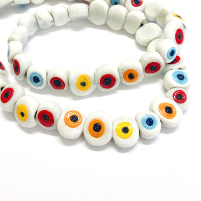 Traditional Turkish Artisan Handmade Glass Evil Eye Beads, Large Hole Evil Eye Glass Beads,  25 Beads per pack