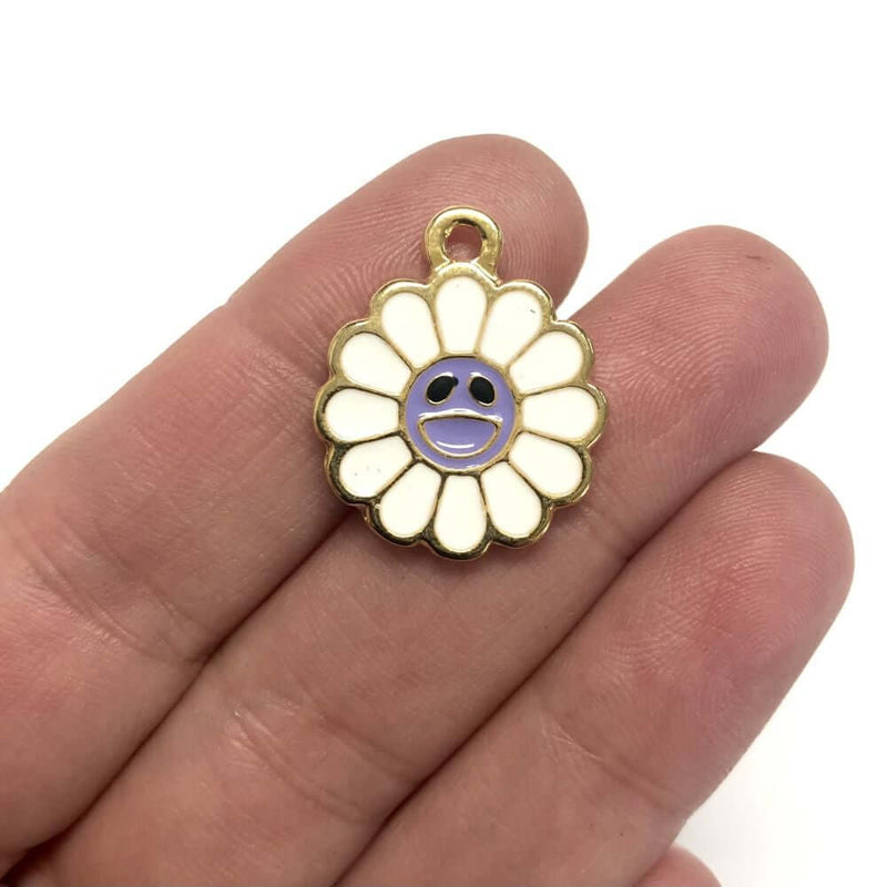 24Kt Gold Plated Enamelled Flower Charm, Gold Daisy Charm