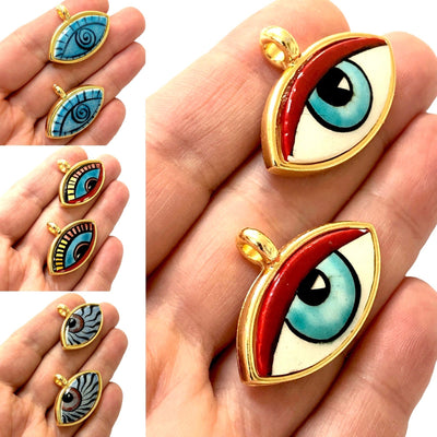 24Kt Gold Plated Hand Made&Paint Ceramic Eye Pendant