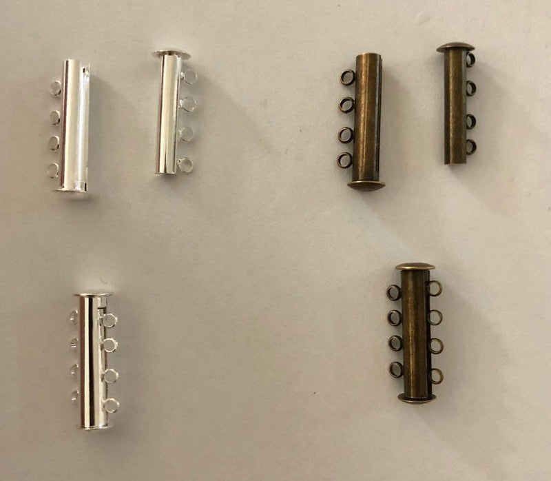 Magnetic Slide Clasps-4 Strands, Silver Plated or Antique Gold Plated