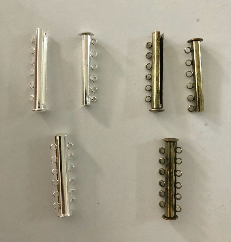 Magnetic Slide Clasps 6  Strands, Silver Plated or Antique Gold Plated