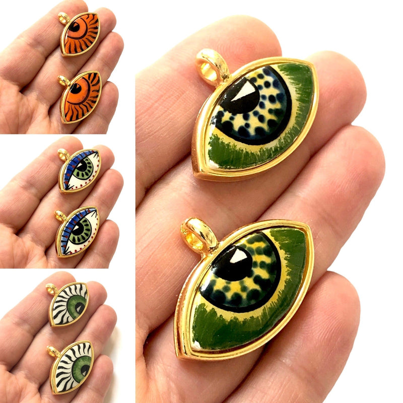 24Kt Gold Plated Hand Made&Paint Ceramic Eye Pendant