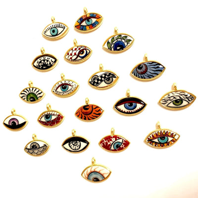 24Kt Gold Plated Hand Made&Paint Ceramic Eye Pendant