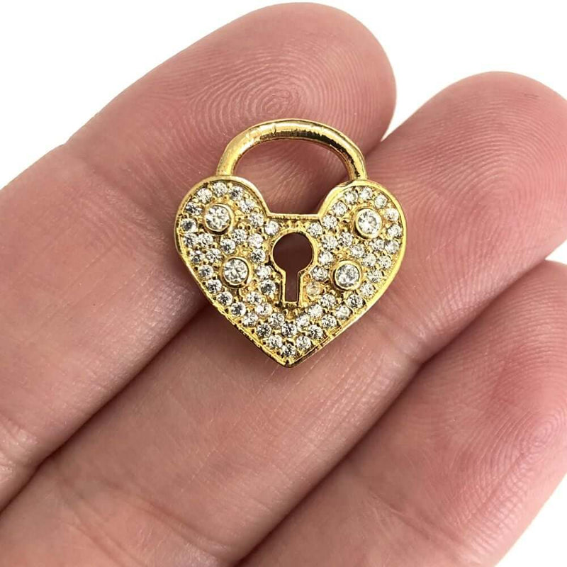 24Kt Gold Plated CZ Micro Pave Heart Charm