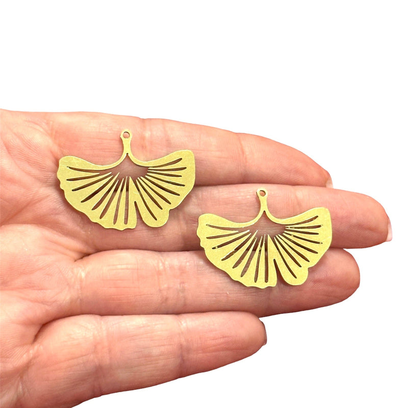 2pcs Raw Brass Ginkgo Leaf Charms, Laser Cut Ginkgo Charms,