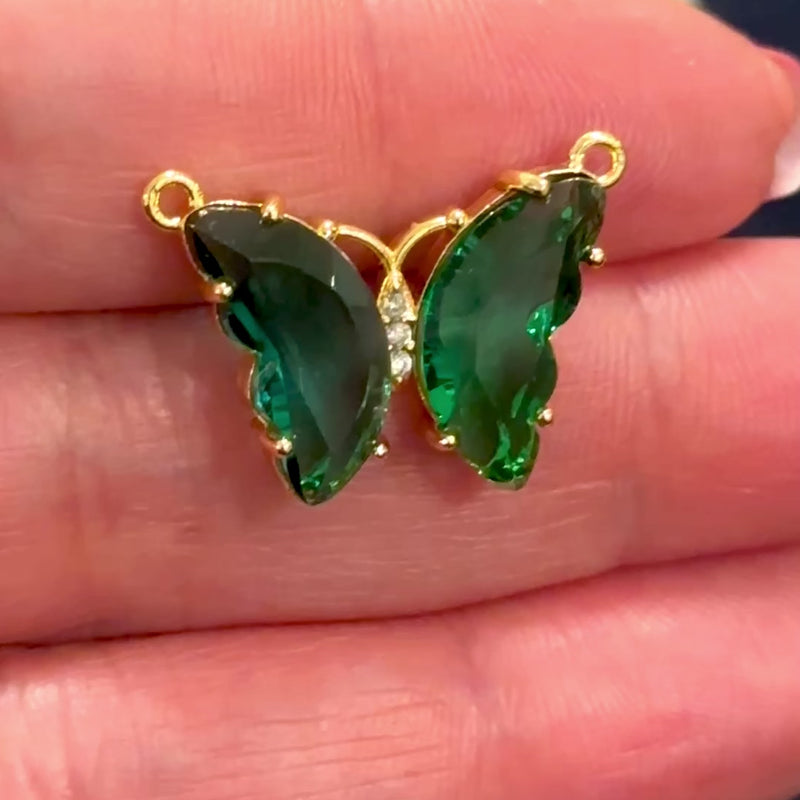 Emerald CZ Butterfly Link Charm in 24K Gold Plating