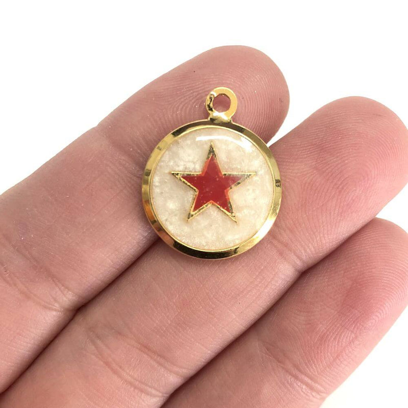 24Kt Gold Plated  Red Enamelled Star Charm, Red Star Pendant£3