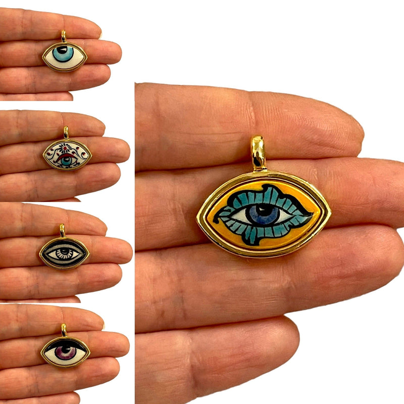 24Kt Gold Plated Hand Made&Paint Ceramic Eye Pendant