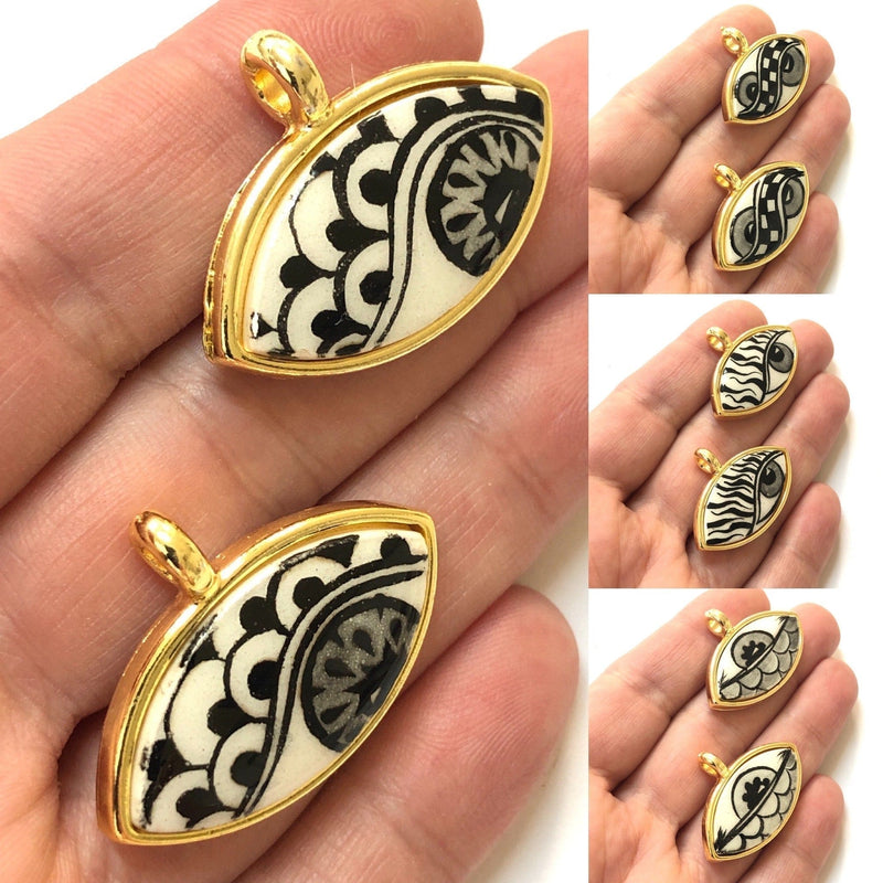 24Kt Gold Plated Hand Made&Paint Ceramic Eye Pendant