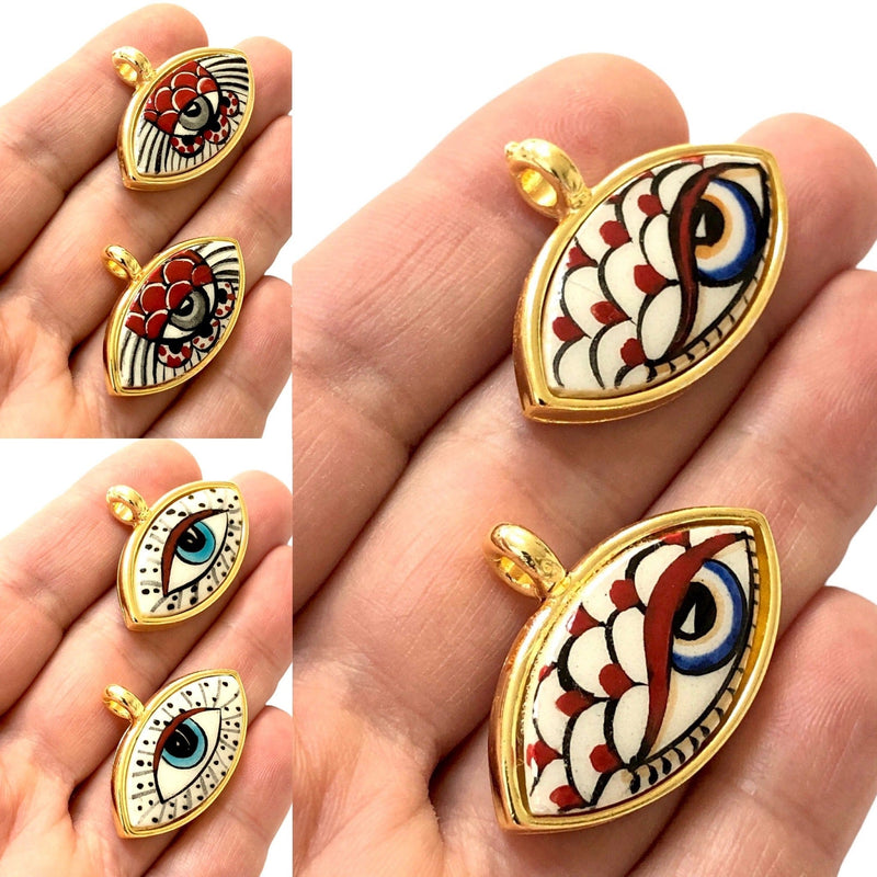 24Kt Gold Plated Hand Made&Paint Ceramic Eye Pendant