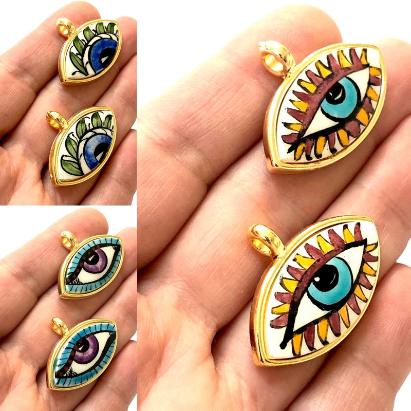 24Kt Gold Plated Hand Made&Paint Ceramic Eye Pendant