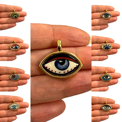 24Kt Gold Plated Hand Made&Paint Ceramic Eye Pendant