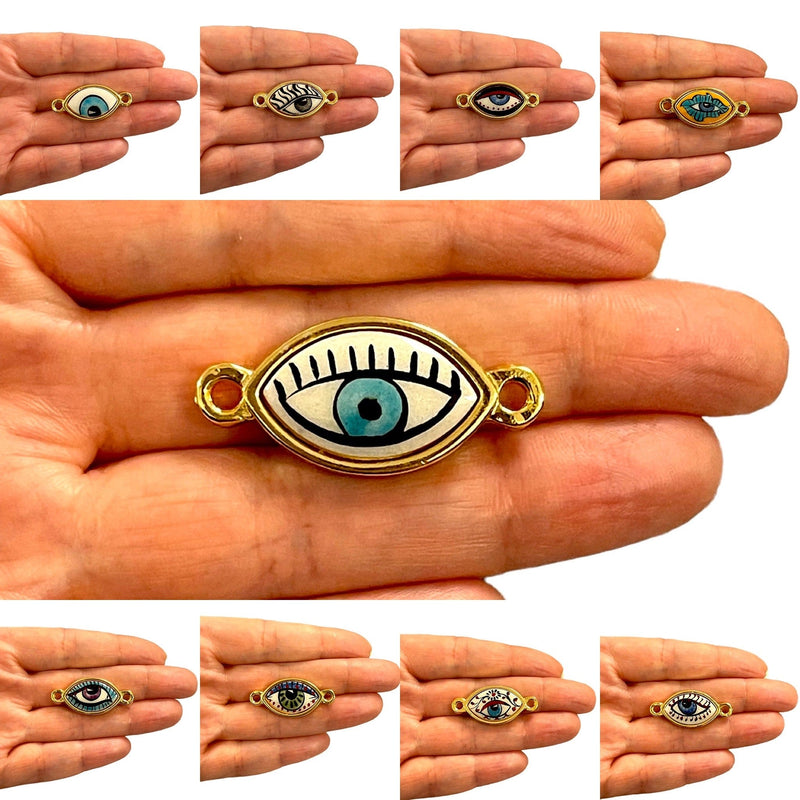 24Kt Gold Plated Hand Made&Paint Ceramic Eye Connector