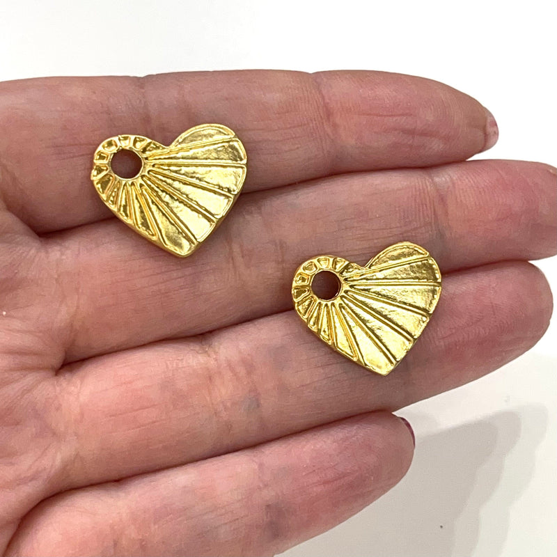 24Kt Matte Gold Plated Heart Charms, 2 pcs in a pack