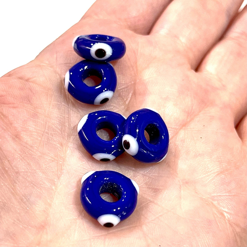 Hand Made Large Hole Evil Eye Beads, Pandora Fit Glass Beads, 5 Pcs in a pack