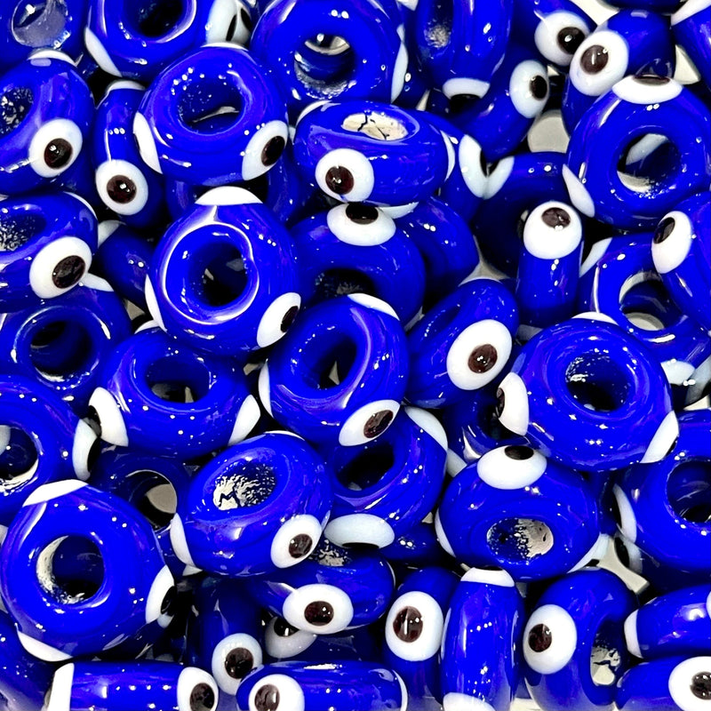 Hand Made Large Hole Evil Eye Beads, Pandora Fit Glass Beads, 5 Pcs in a pack