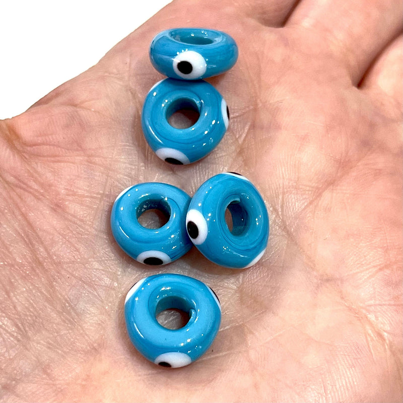 Hand Made Large Hole Evil Eye Beads, Pandora Fit Glass Beads, 5 Pcs in a pack