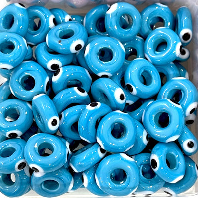 Hand Made Large Hole Evil Eye Beads, Pandora Fit Glass Beads, 5 Pcs in a pack