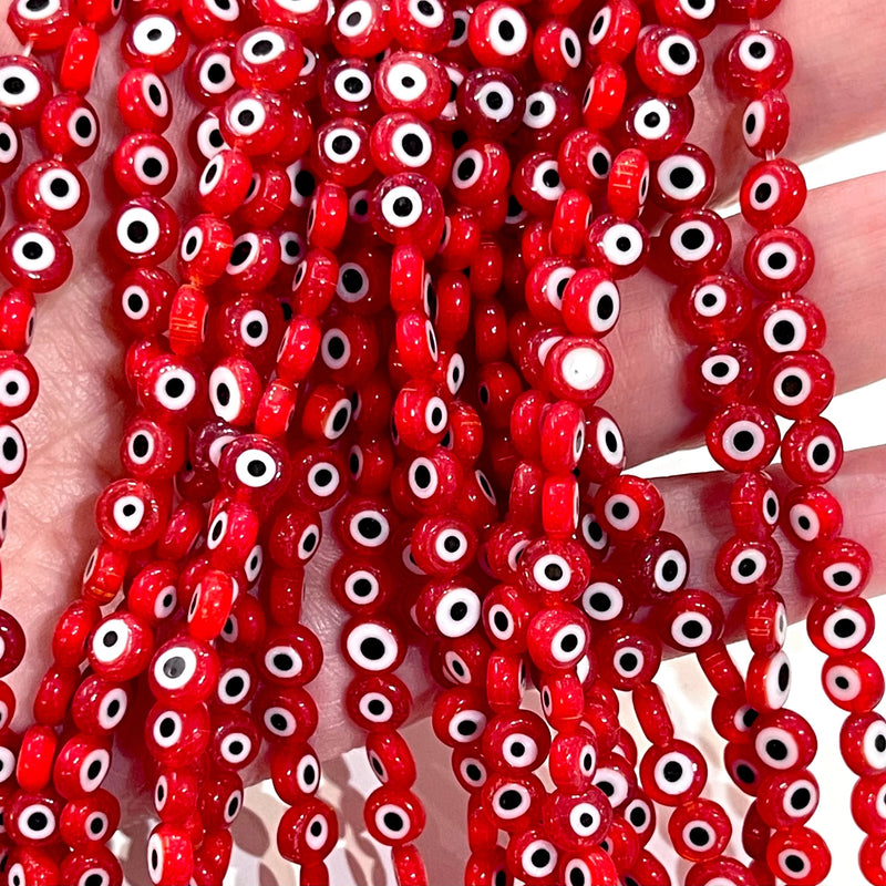 Evil Eye Beads, Strang von 65, flach rund, 6 mm Glasperlen, Lampwork Glas, Evil Eye Schmuck, Lampwork Perlen, UK Beading Supply