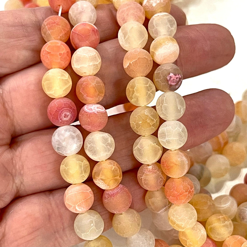 Agate Gemstone Beads, Orange Agate Frosted Smooth Round 8mm beads, 47 beads per strand,