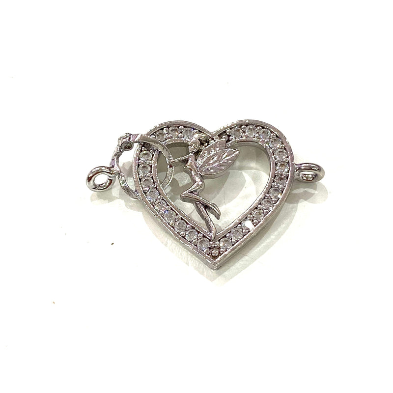 Heart&amp;Tinkerbell Double Loop versilberte Charms, Armband-Charms, Verbindungs-Charms