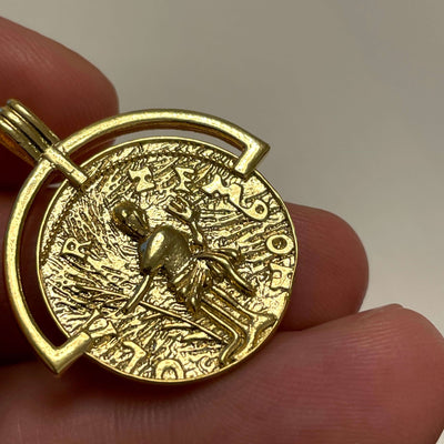 24Kt Shiny Gold Plated Brass Ancient Coin Medallion, Gold Coin Pendant