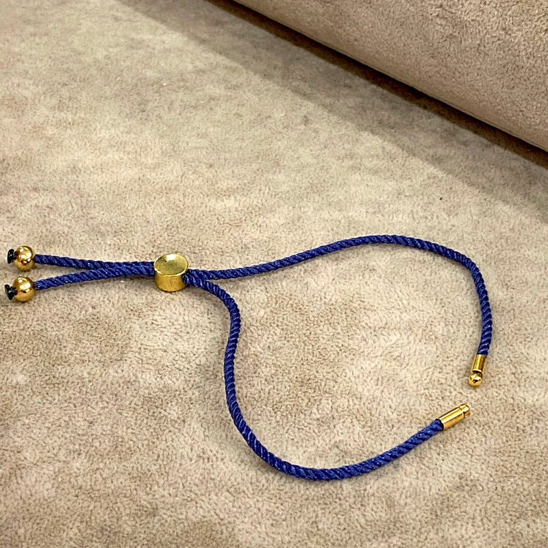 Adjustable Rope Slider Bracelet Blanks, Navy Blue&Gold Adjustable Bracelet Blanks,