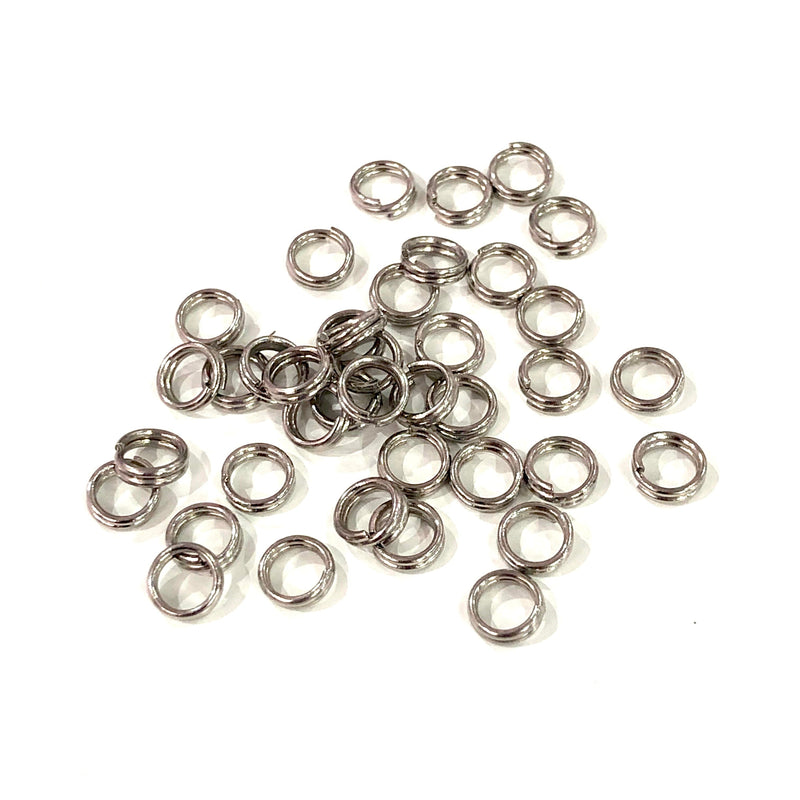 Rhodium Plated Split Rings 5mm, Double Loop Open Jump Rings 5mm