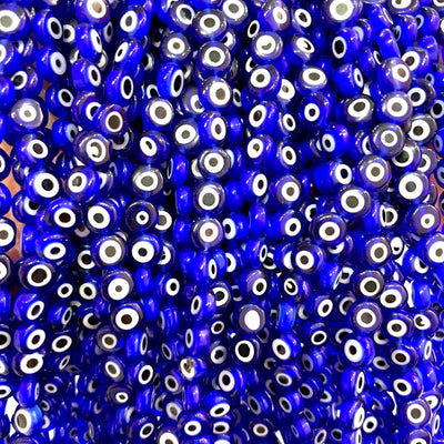 Evil Eye Beads, Strand of 65, Flat Round, 6mm Glass Beads, Lampwork Glass, Evil Eye Jewelry, Lampwork Beads, UK Beading Supply