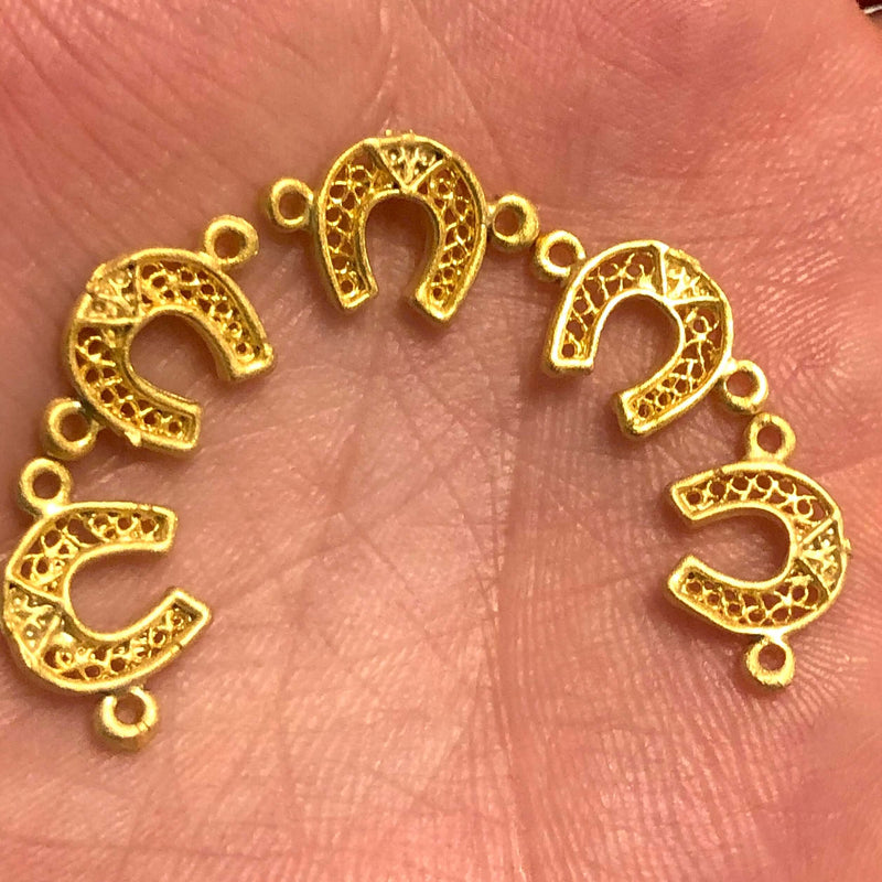 24Kt Matte Gold Plated Brass Horse Shoe Connector Charms, 10pcs in a pack